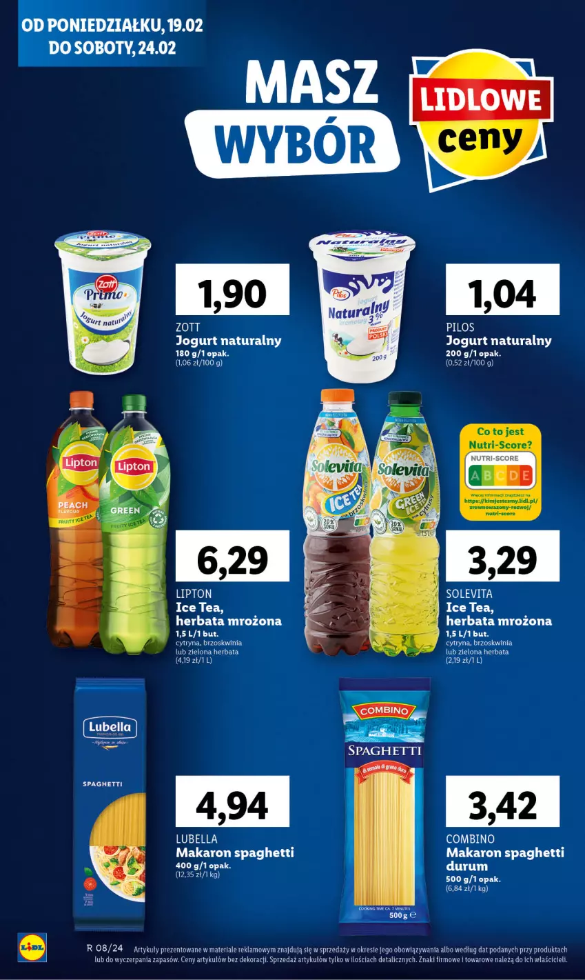 Gazetka promocyjna Lidl - GAZETKA - ważna 19.02 do 21.02.2024 - strona 46 - produkty: Bell, Bella, Herbata, Ice tea, Jogurt, Jogurt naturalny, Lipton, Lubella, Makaron, Pilos, Rum, Spaghetti, Zott