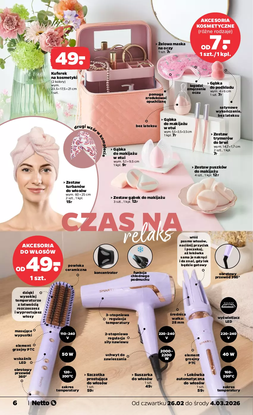 Gazetka promocyjna Netto - Od Czwartku - ważna 26.02 do 04.03.2026 - strona 6 - produkty: Lokówka, Lokówka automatyczna, Makijaż, Maska, Podkład, Przewód, Sok, Suszarka, Szczotka, Top