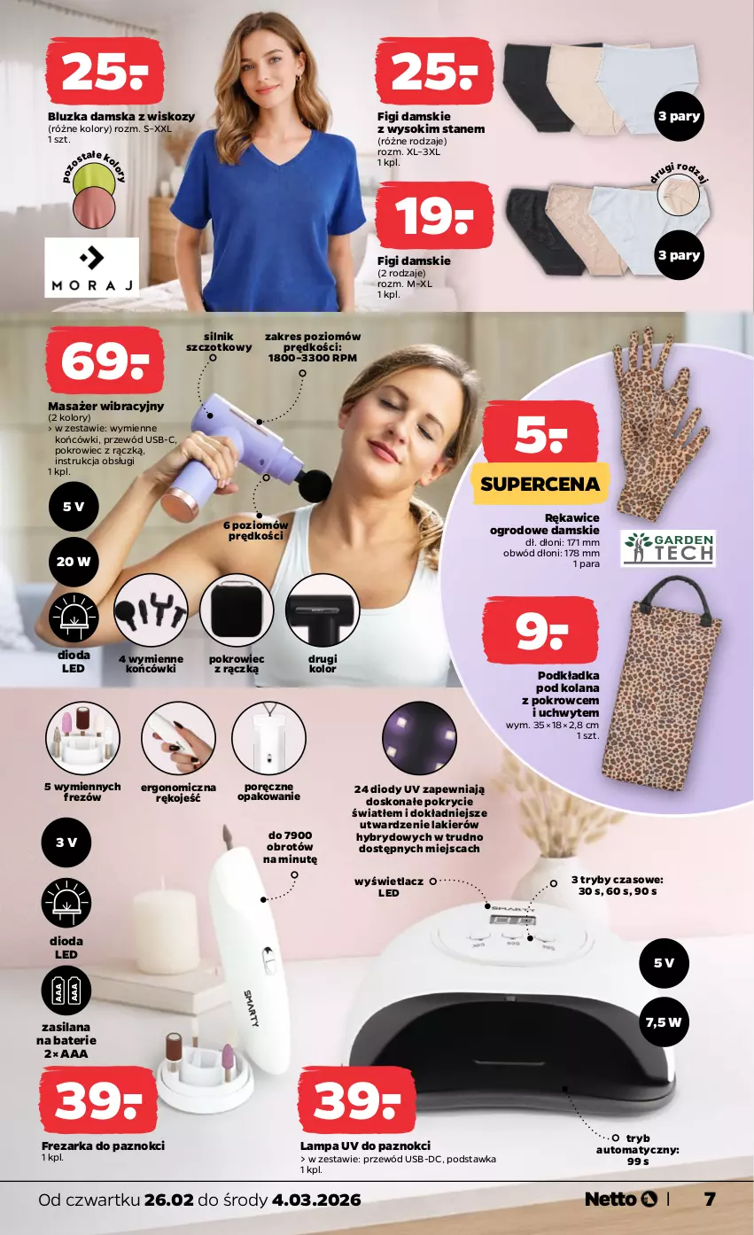 Gazetka promocyjna Netto - Od Czwartku - ważna 26.02 do 04.03.2026 - strona 7 - produkty: Figi, Frezarka, Lakier, Lampa, LANA, Masażer, Podkład, Podkładka, Pokrowiec, Por, Przewód, Rękawice, Silan, Sok