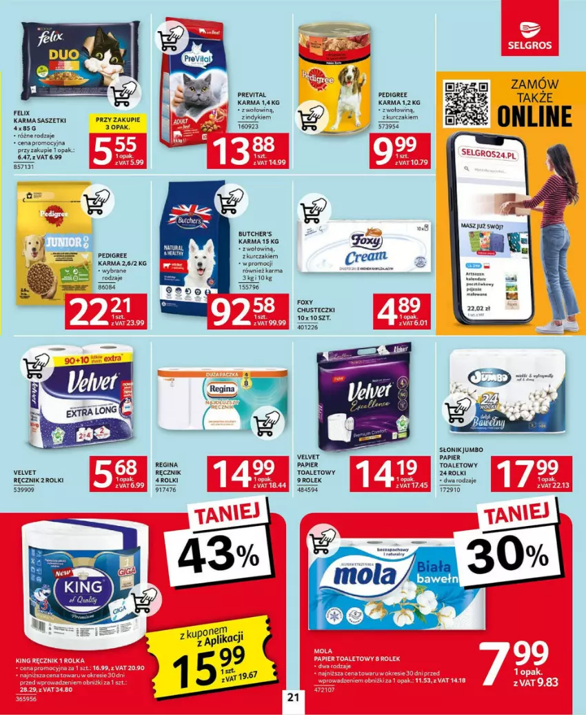 Gazetka promocyjna Selgros - ważna 23.01 do 05.02.2025 - strona 14 - produkty: Chusteczki, Fa, Felix, Gin, Kurczak, Papier, Papier toaletowy, Pedigree, Rama, Ręcznik, Rolki, Velvet