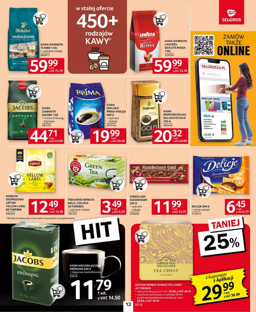 Gazetka promocyjna Selgros - ważna 23.01 do 05.02.2025 - strona 5 - produkty: Czekolada, Dallmayr, Delicje, Herbata, Jacobs, Kawa, Kawa mielona, Kawa rozpuszczalna, Kawa ziarnista, Lavazza, Lipton, Prima, Ser, Tchibo, Teekanne