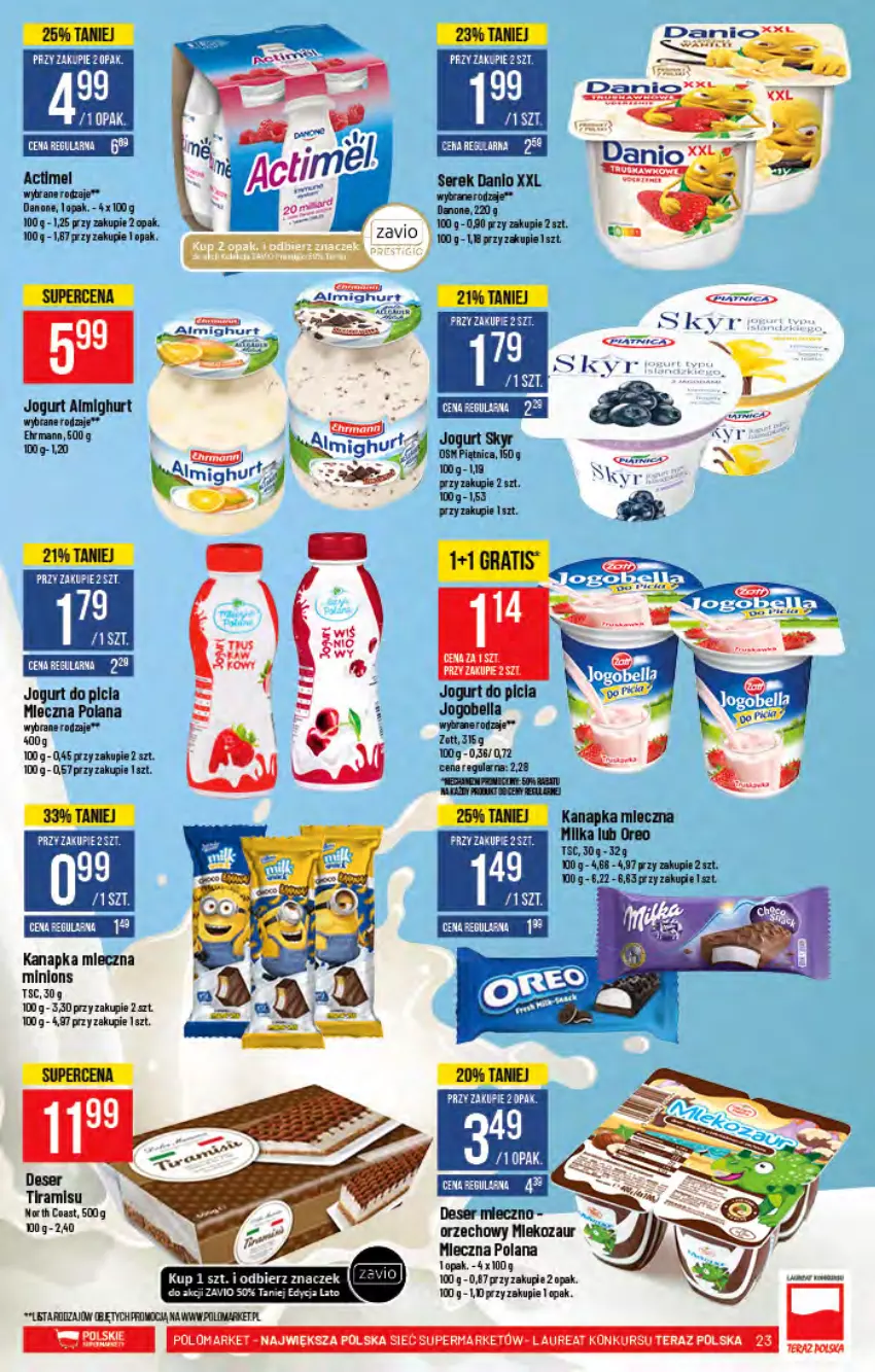 Gazetka promocyjna PoloMarket - Gazetka pomocyjna - ważna 11.08 do 17.08.2021 - strona 23 - produkty: Bell, Bella, Danio, Danone, Deser, Fa, Jogobella, Jogurt, LANA, Laur, Miecz, Milka, Oreo, Piątnica, Ser, Serek, Tera, Zott