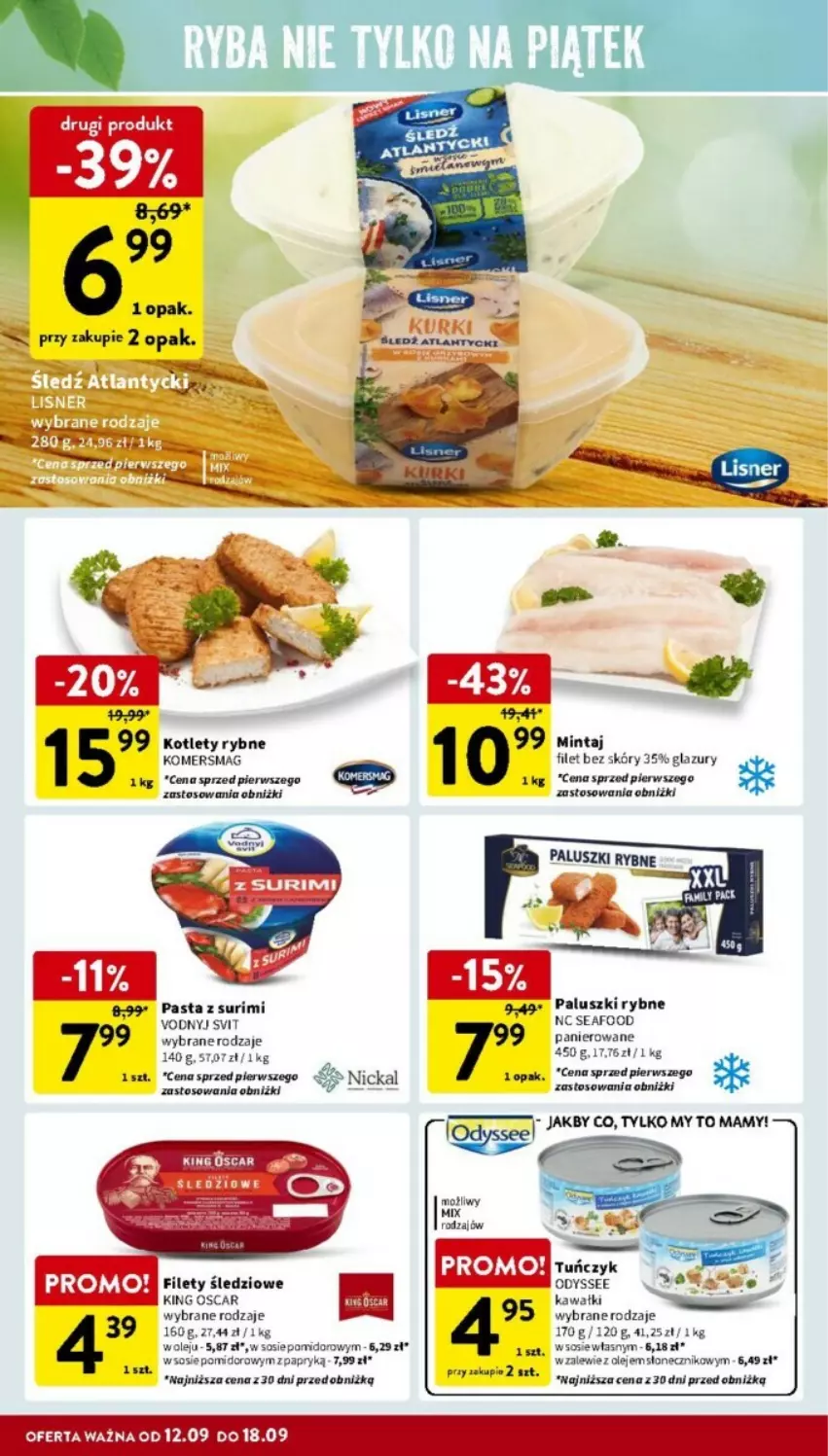 Gazetka promocyjna Intermarche - ważna 12.09 do 18.09.2024 - strona 15 - produkty: Kotlet, Lazur, Lisner, Mintaj, Olej, Paluszki rybne, Sos, Surimi, Tuńczyk