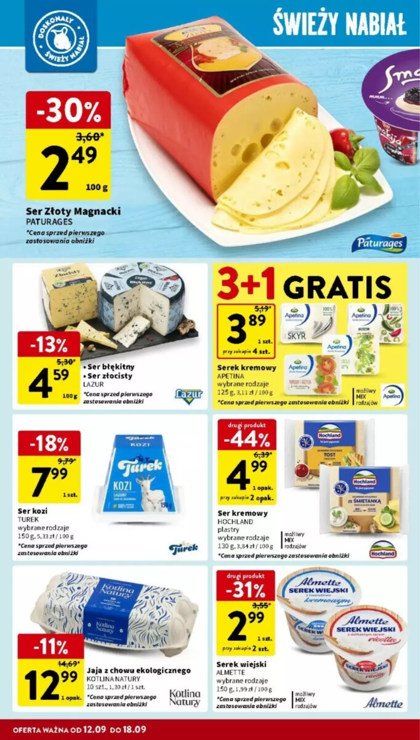 Gazetka promocyjna Intermarche - ważna 12.09 do 18.09.2024 - strona 17 - produkty: Almette, Gra, Hochland, Jaja, Kotlin, Lazur, Ser, Ser kozi, Serek, Serek wiejski