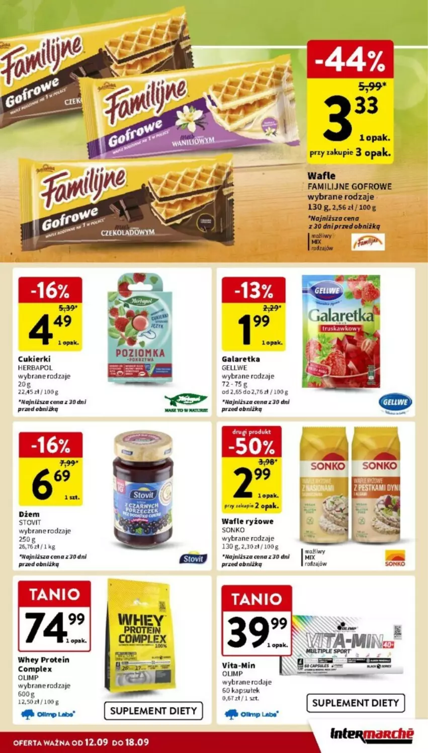 Gazetka promocyjna Intermarche - ważna 12.09 do 18.09.2024 - strona 22 - produkty: Cukier, Cukierki, Dżem, Fa, Gala, Galaretka, Herbapol, Ryż, Sonko, Suplement diety, Vita-Min, Wafle