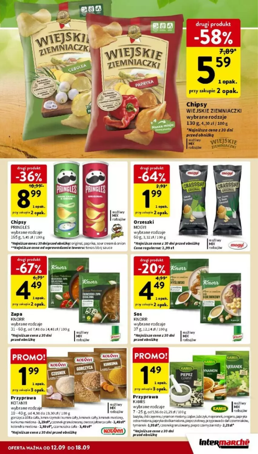 Gazetka promocyjna Intermarche - ważna 12.09 do 18.09.2024 - strona 27 - produkty: Bazyl, Bazylia, Chipsy, Czosnek, Czosnek granulowany, Gin, Gra, Kamis, Kminek, Knorr, Kolendra, Kurkuma, Orzeszki, Owoce, Papryka, Pieprz, Pringles, Sos, Zupa