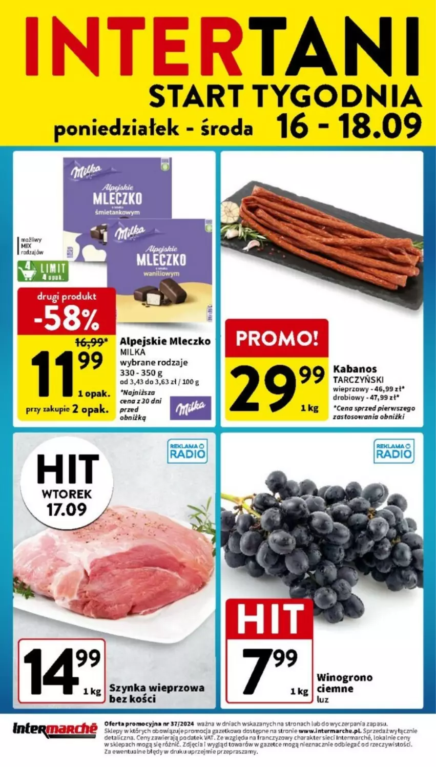 Gazetka promocyjna Intermarche - ważna 12.09 do 18.09.2024 - strona 39 - produkty: Kabanos, Milka, Mleczko, Szynka, Szynka wieprzowa, Tarczyński