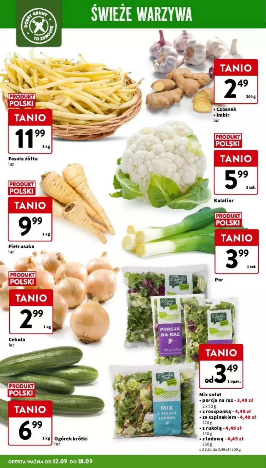 Gazetka promocyjna Intermarche - ważna 12.09 do 18.09.2024 - strona 8 - produkty: Cebula, Czosnek, Imbir, Kalafior, Pietruszka, Por, Sałat, Szpinak