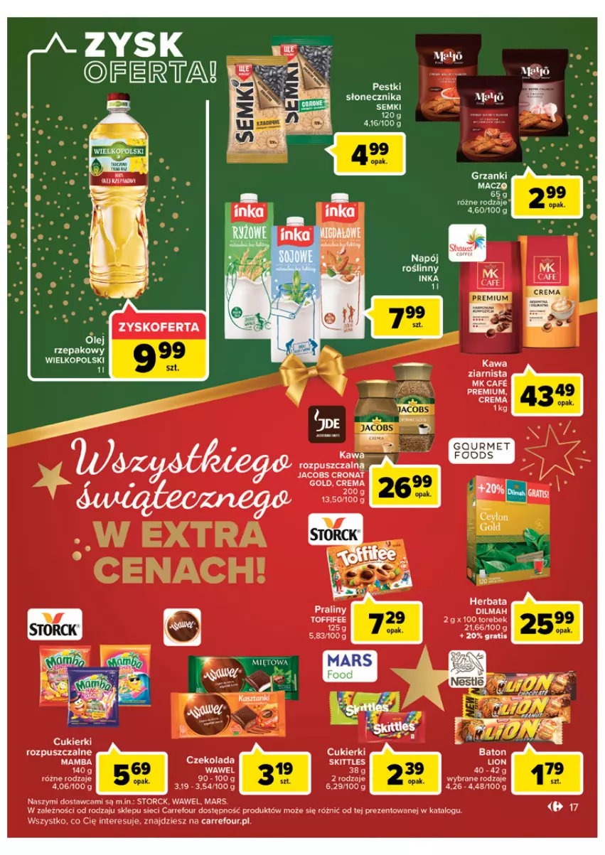 Gazetka promocyjna Carrefour - Gazetka Carrefour - ważna 06.12 do 11.12.2022 - strona 17 - produkty: Cukier, Cukierki, Czekolada, Dilmah, Gra, Herbata, Inka, Jacobs, Kawa, Lion, Mars, Napój, Olej, Olej rzepakowy, Toffifee, Wawel