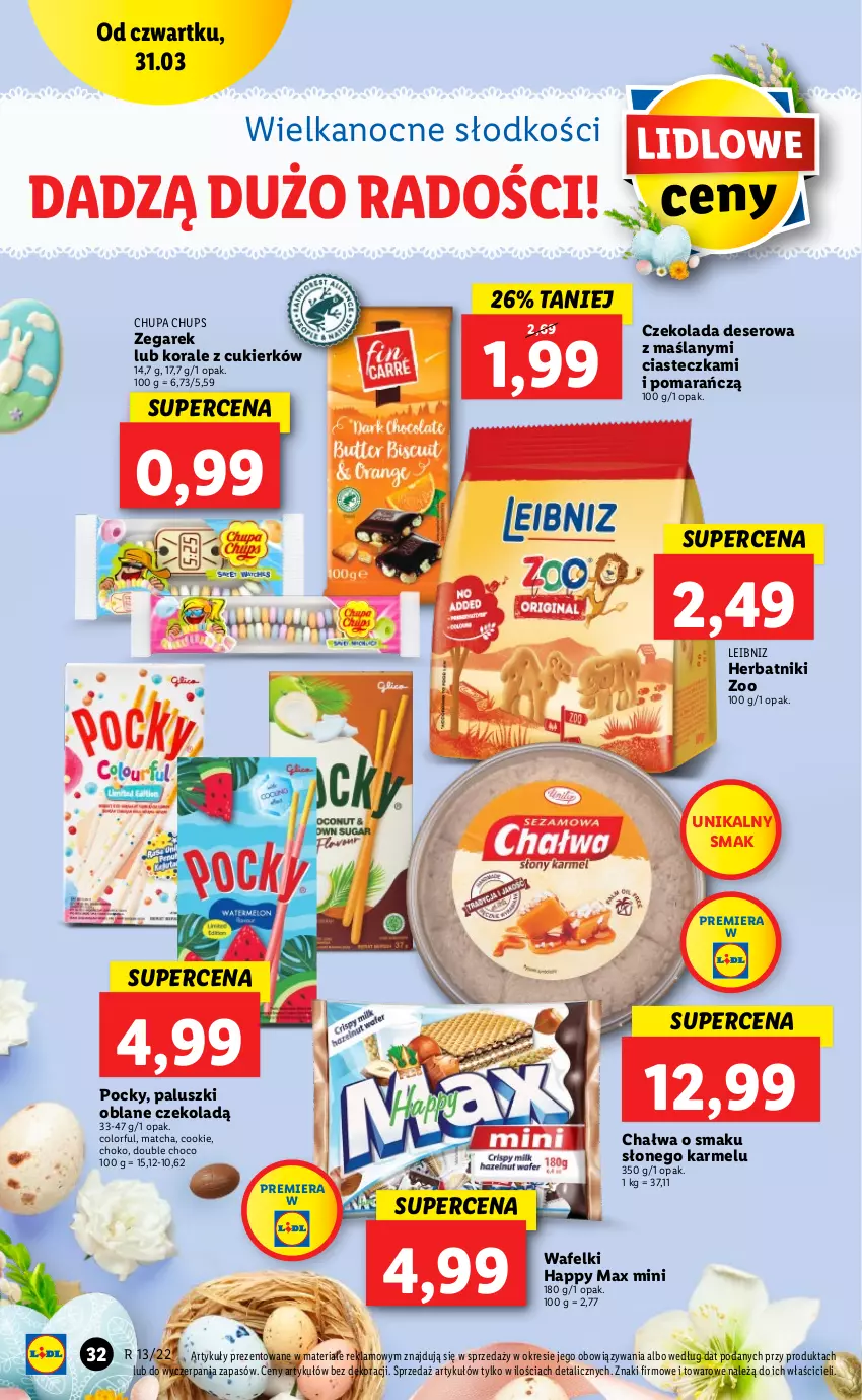 Gazetka promocyjna Lidl - GAZETKA - ważna 31.03 do 03.04.2022 - strona 32 - produkty: Chałwa, Chupa Chups, Cukier, Czekolada, Deser, Herbatniki, Ser, Zegar, Zegarek