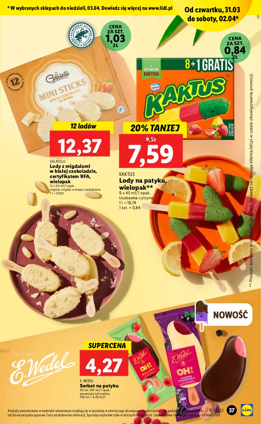 Gazetka promocyjna Lidl - GAZETKA - ważna 31.03 do 03.04.2022 - strona 37 - produkty: E. Wedel, Fa, Kaktus, Lody, Por