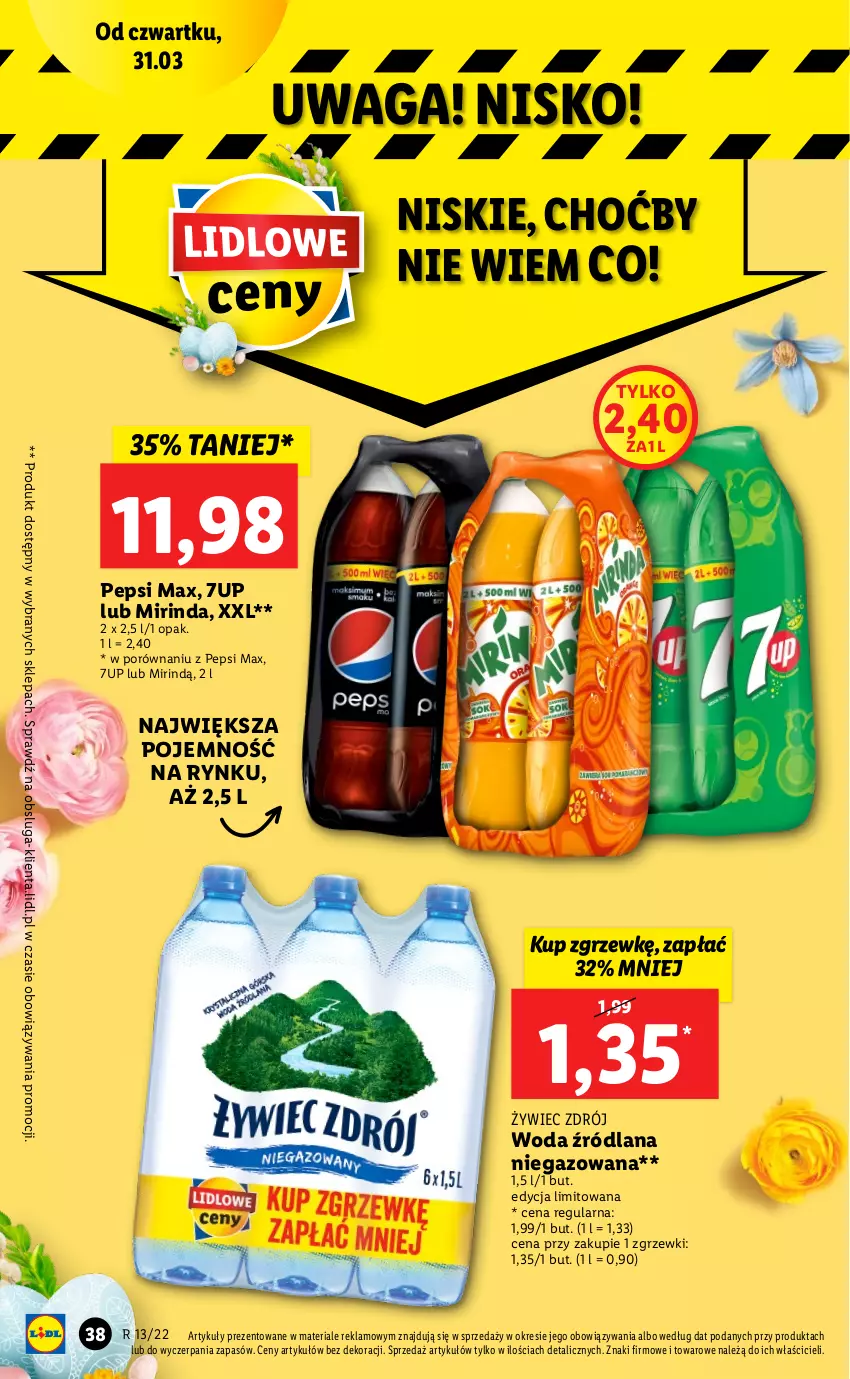 Gazetka promocyjna Lidl - GAZETKA - ważna 31.03 do 03.04.2022 - strona 38 - produkty: 7up, LANA, Mirinda, Pepsi, Pepsi max, Por, Waga, Woda