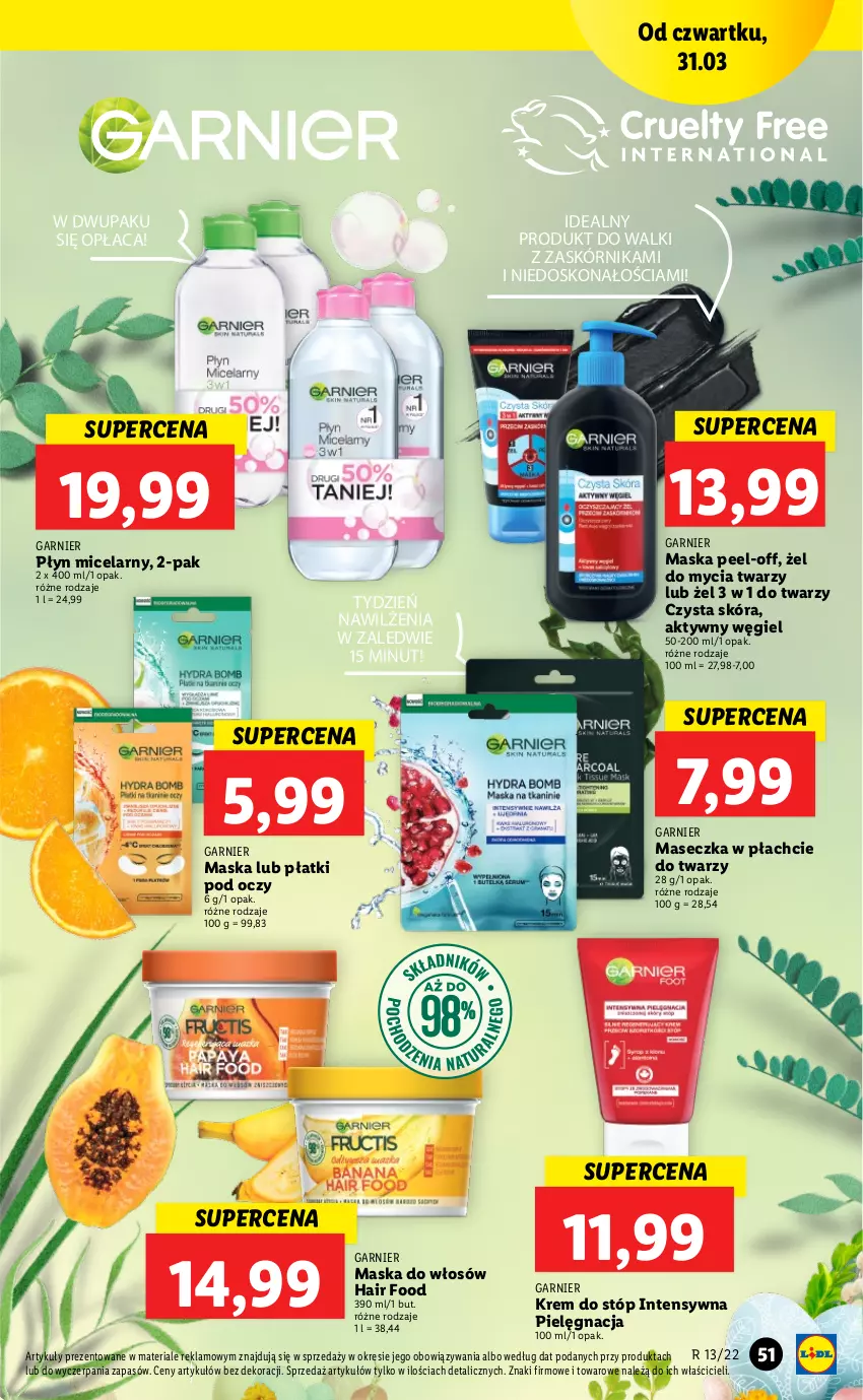 Gazetka promocyjna Lidl - GAZETKA - ważna 31.03 do 03.04.2022 - strona 51 - produkty: Garnier, Krem do stóp, Maska, Maska do włosów, Płyn micelarny