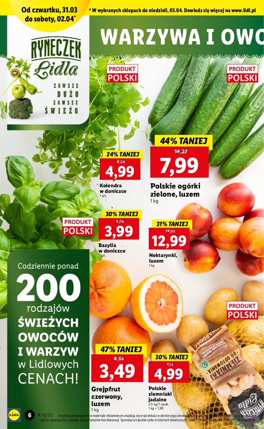 Gazetka promocyjna Lidl - GAZETKA - ważna 31.03 do 03.04.2022 - strona 6 - produkty: Bazyl, Bazylia, Grejpfrut, Kolendra, Nektar, Warzywa, Ziemniaki