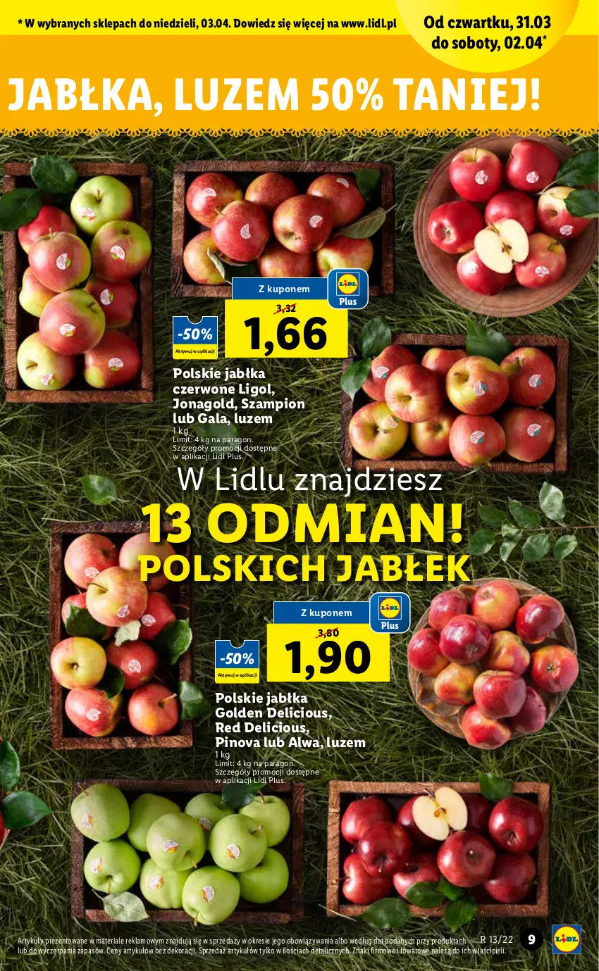 Gazetka promocyjna Lidl - GAZETKA - ważna 31.03 do 03.04.2022 - strona 9 - produkty: Gala, Jabłka, Jonagold, Ligol, Szampion