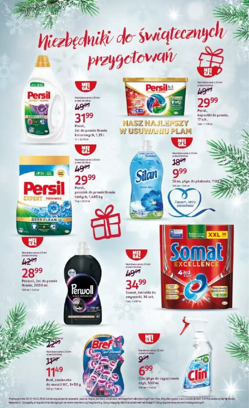 Gazetka promocyjna Rossmann - ważna 03.12 do 16.12.2024 - strona 22 - produkty: Bref, Chia, Kapsułki do prania, Koc, Mus, Persil, Perwoll, Płyn do płukania, Proszek do prania, Somat, Tablet, Tabletki do zmywarki, Zmywarki