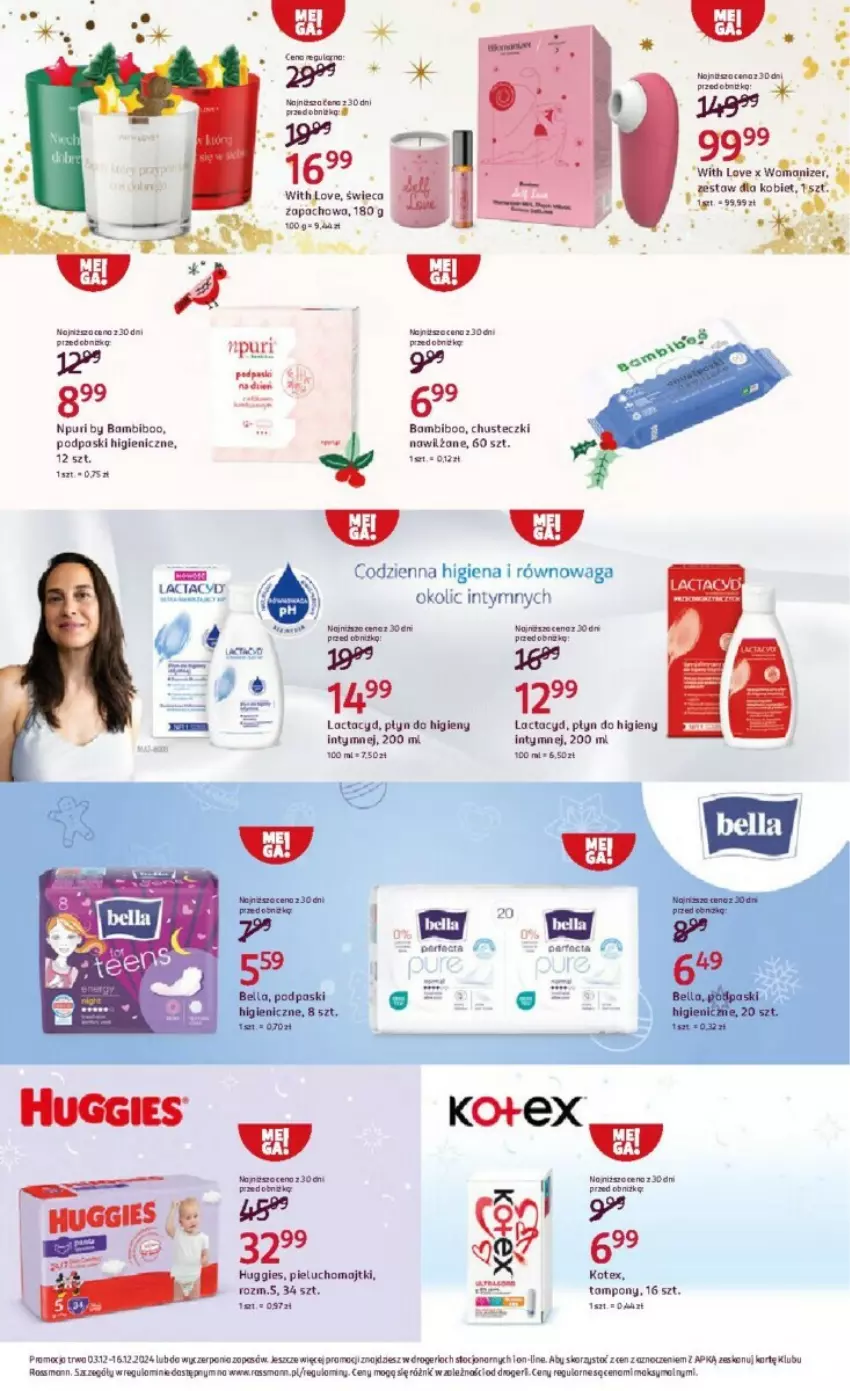 Gazetka promocyjna Rossmann - ważna 03.12 do 16.12.2024 - strona 6 - produkty: Chusteczki, Huggies, Lactacyd, Majtki, Pieluchomajtki, Płyn do higieny intymnej, Podpaski, Pur, Tusz, Waga