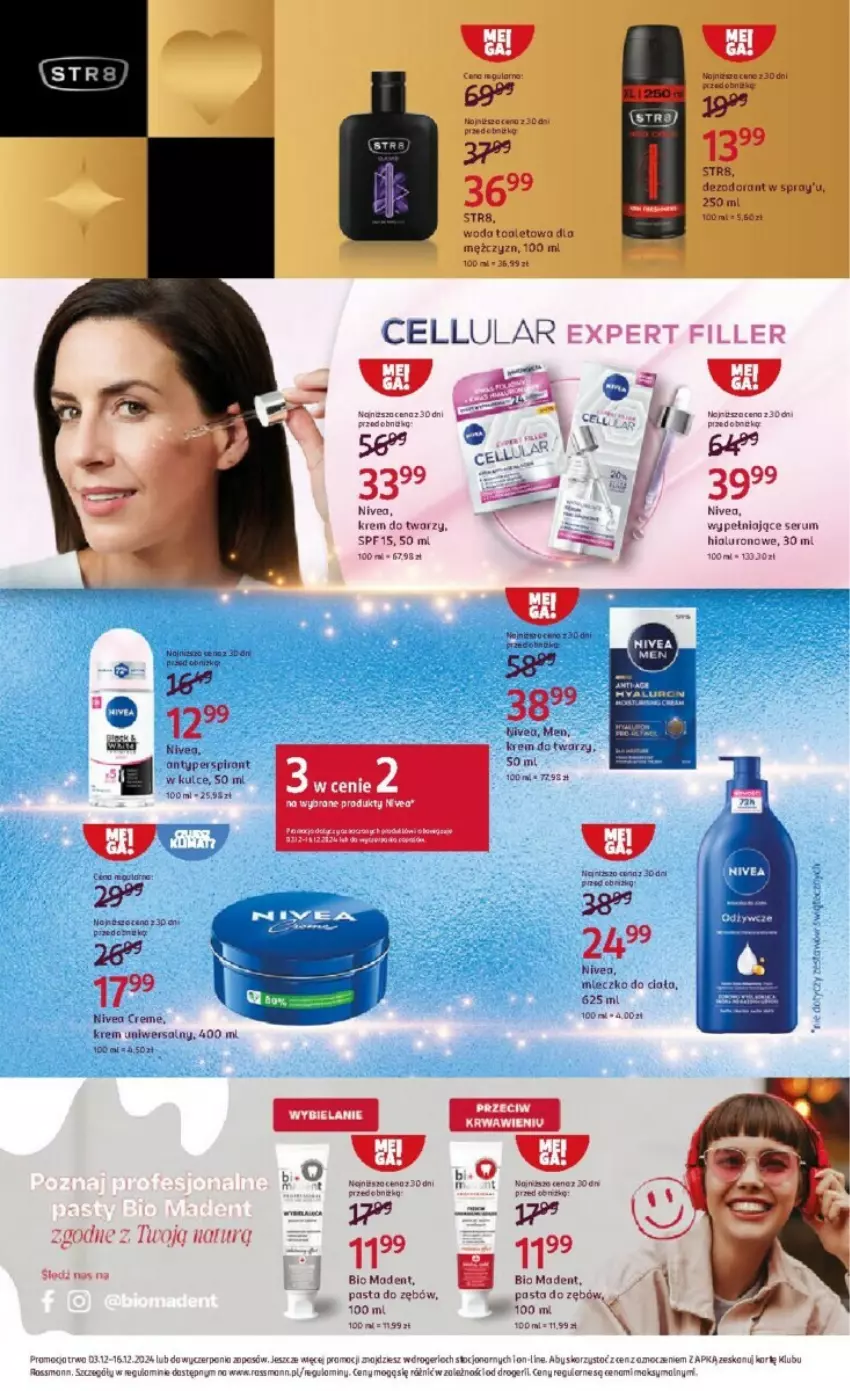 Gazetka promocyjna Rossmann - ważna 03.12 do 16.12.2024 - strona 9 - produkty: Dezodorant, Krem do twarzy, Krem uniwersalny, Miecz, Nivea, Pasta do zębów, Rum, Ser, Serum, Str8, Woda, Woda toaletowa