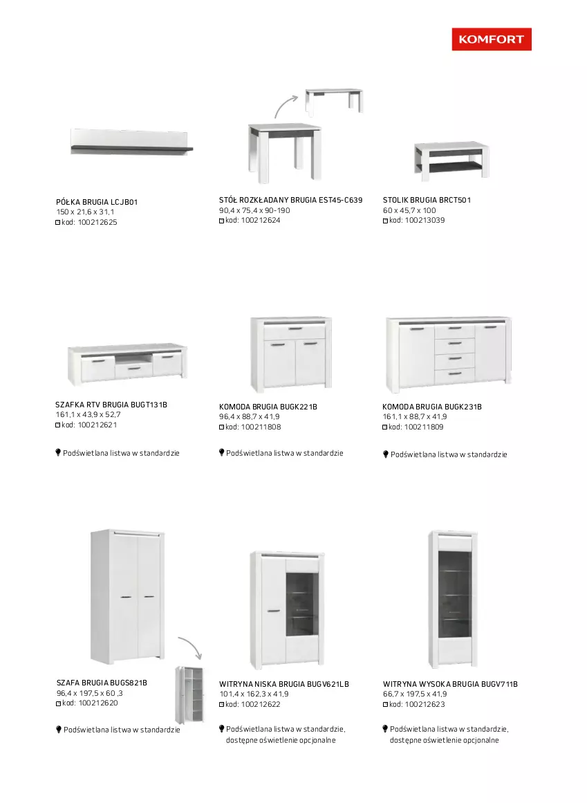 Gazetka promocyjna Komfort - Katalog meble i oświetlenie - ważna 01.01 do 31.12.2022 - strona 27 - produkty: Brugi, Fa, K2, Komoda, LANA, Listwa, Moda, Półka, Sok, Stół, Stół rozkładany, Stolik, Szafa, Szafka, Witryna