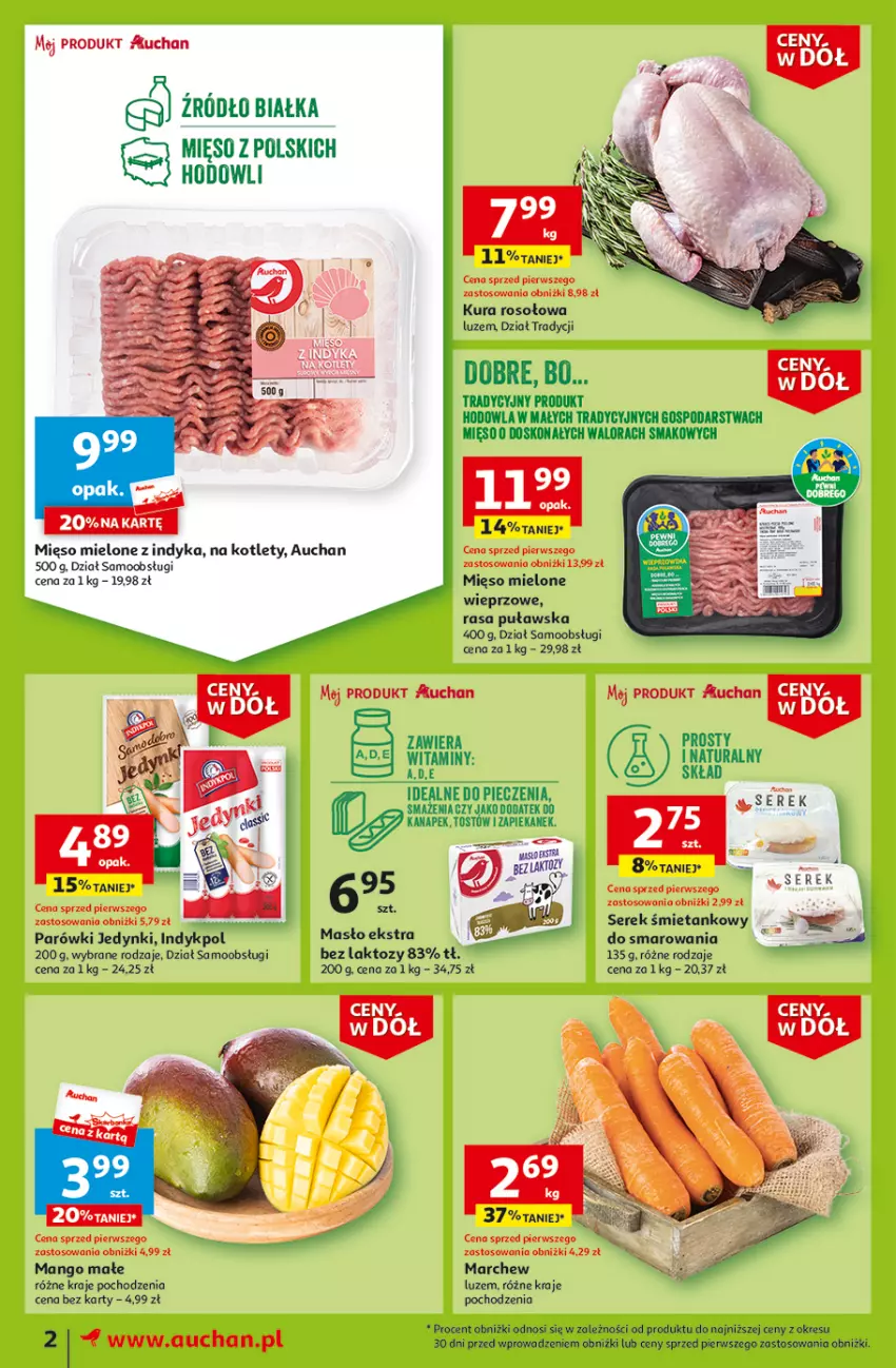 Gazetka promocyjna Auchan - Gazetka Ceny w dół Część 2 Moje Auchan - ważna 11.01 do 17.01.2024 - strona 2 - produkty: Mango, Masło, Mięso, Mięso mielone, Parówki, Ser, Serek