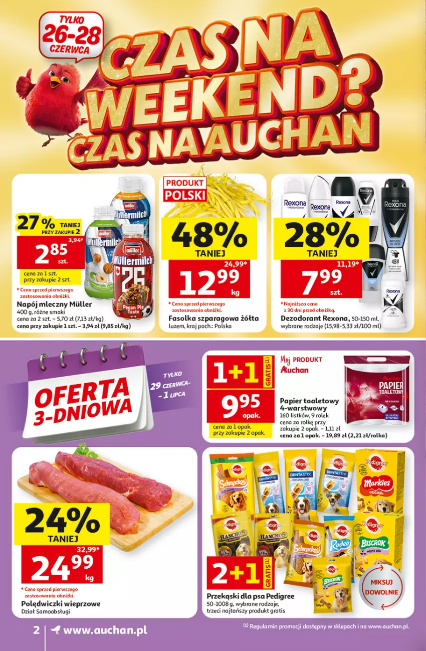 Gazetka promocyjna Auchan - 30 Lat Supermarket - ważna 25.06 do 01.07.2026 - strona 2 - produkty: Dezodorant, Fa, Gra, Napój, Napój mleczny, Papier, Papier toaletowy, Pedigree, Przekąski dla psa, Rexona