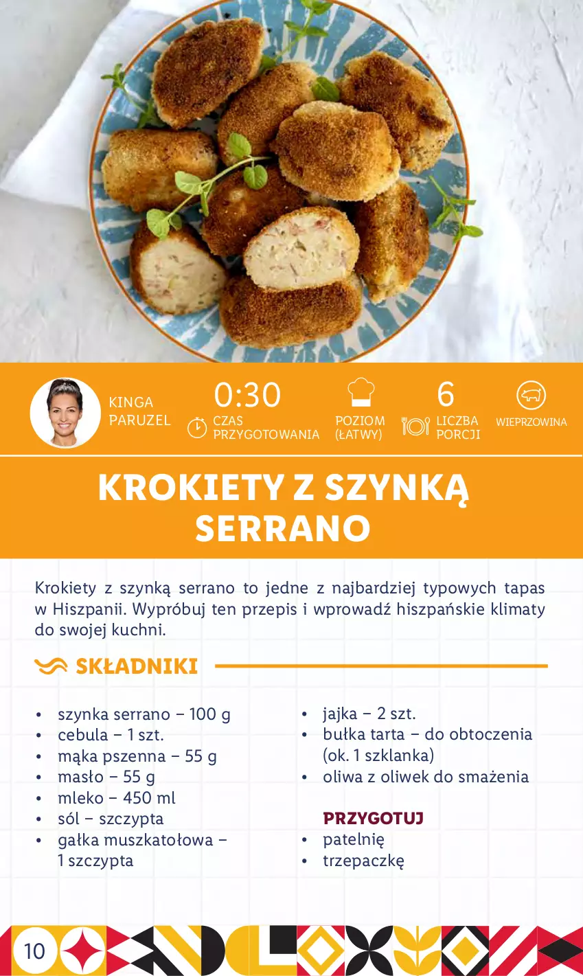 Gazetka promocyjna Lidl - KATALOG IBERYJSKI - ważna 12.09 do 17.09.2022 - strona 10 - produkty: Bułka, Bułka tarta, Cebula, Gałka, Krokiety, Mąka, Mąka pszenna, Masło, Mleko, Mus, Oliwa, Oliwa z oliwek, Por, Ser, Sól, Szklanka, Szynka, Tarta, Wieprzowina