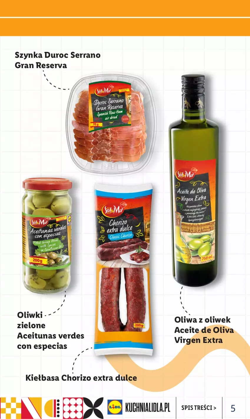 Gazetka promocyjna Lidl - KATALOG IBERYJSKI - ważna 12.09 do 17.09.2022 - strona 5 - produkty: Gra, Kiełbasa, Oliwa, Oliwa z oliwek, Oliwki, Oliwki zielone, Ser, Szynka