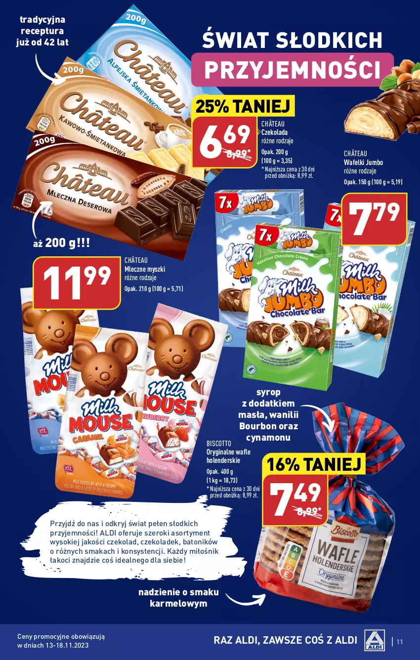 Gazetka promocyjna Aldi - Nasze marki - ważna 13.11 do 18.11.2023 - strona 11 - produkty: Baton, Bourbon, Czekolada, Gin, Koc, Mysz, O nas, Sok, Syrop, Tonik, Wafle