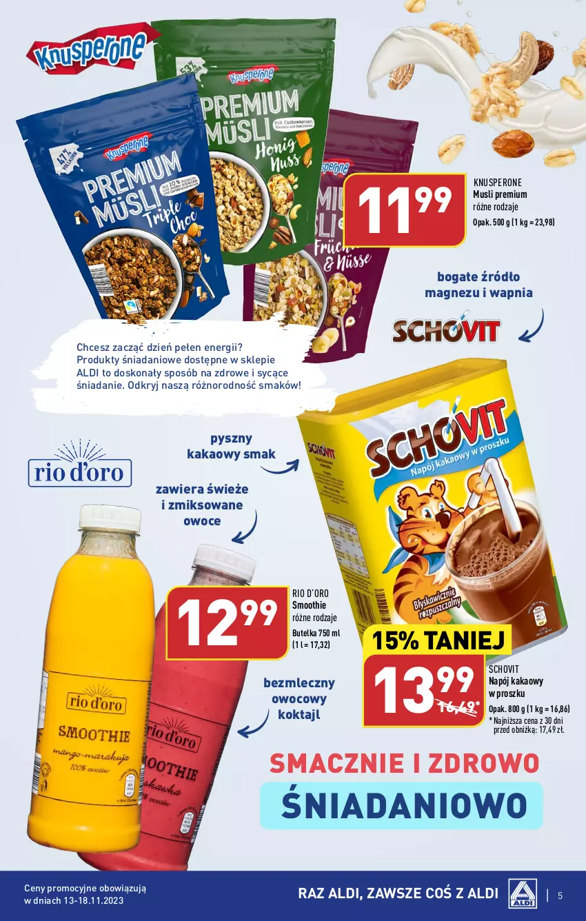 Gazetka promocyjna Aldi - Nasze marki - ważna 13.11 do 18.11.2023 - strona 5 - produkty: Danio, Kakao, Magnez, Mus, Napój, Owoce, Smoothie