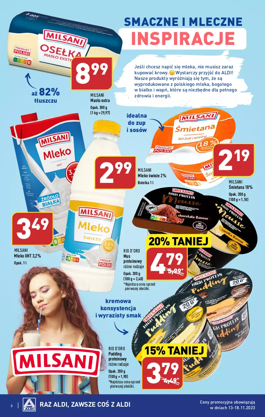 Gazetka promocyjna Aldi - Nasze marki - ważna 13.11 do 18.11.2023 - strona 6 - produkty: Masło, Mleko, Mus, Pudding, Sos