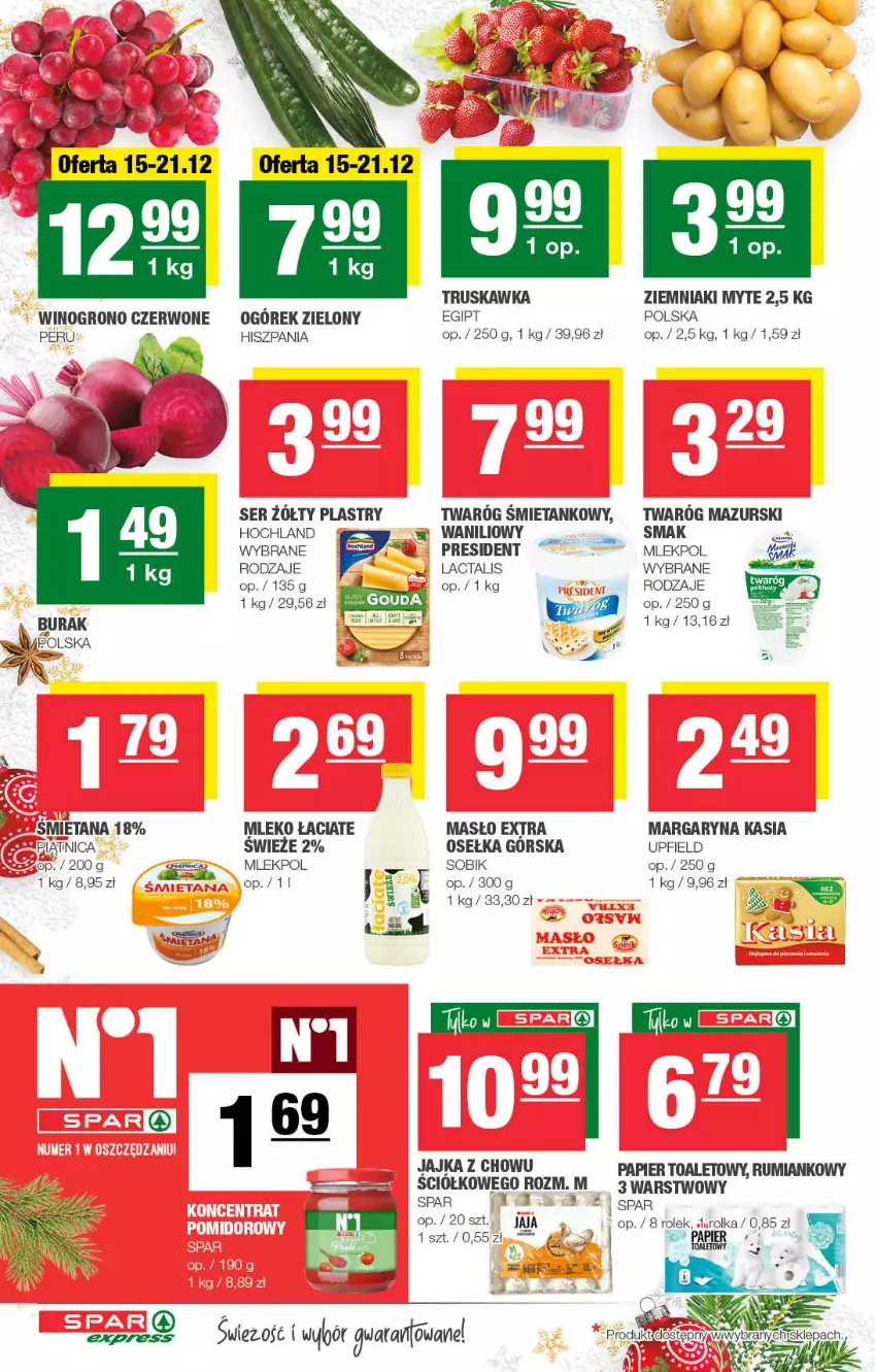 Gazetka promocyjna Spar - SparExpress - ważna 12.12 do 22.12.2021 - strona 2 - produkty: Hochland, Jaja, Kasia, LG, Margaryna, Masło, Mleko, Papier, Papier toaletowy, Rum, Ser, Twaróg, Twaróg śmietankowy, Wino, Ziemniaki