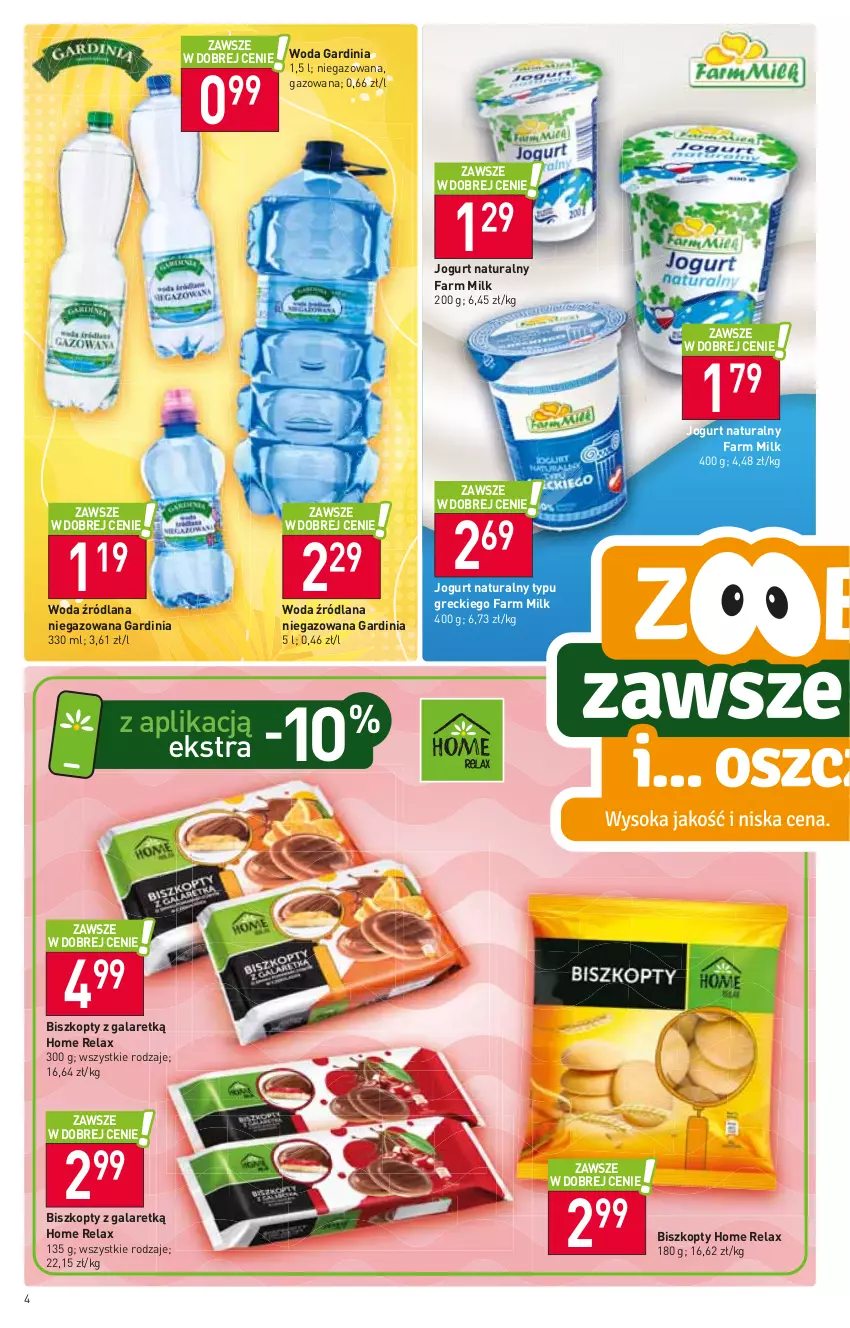 Gazetka promocyjna Stokrotka - Market - ważna 27.07 do 02.08.2023 - strona 4 - produkty: Biszkopty, Fa, Farm Milk, Gala, Jogurt, Jogurt naturalny, LANA, Woda