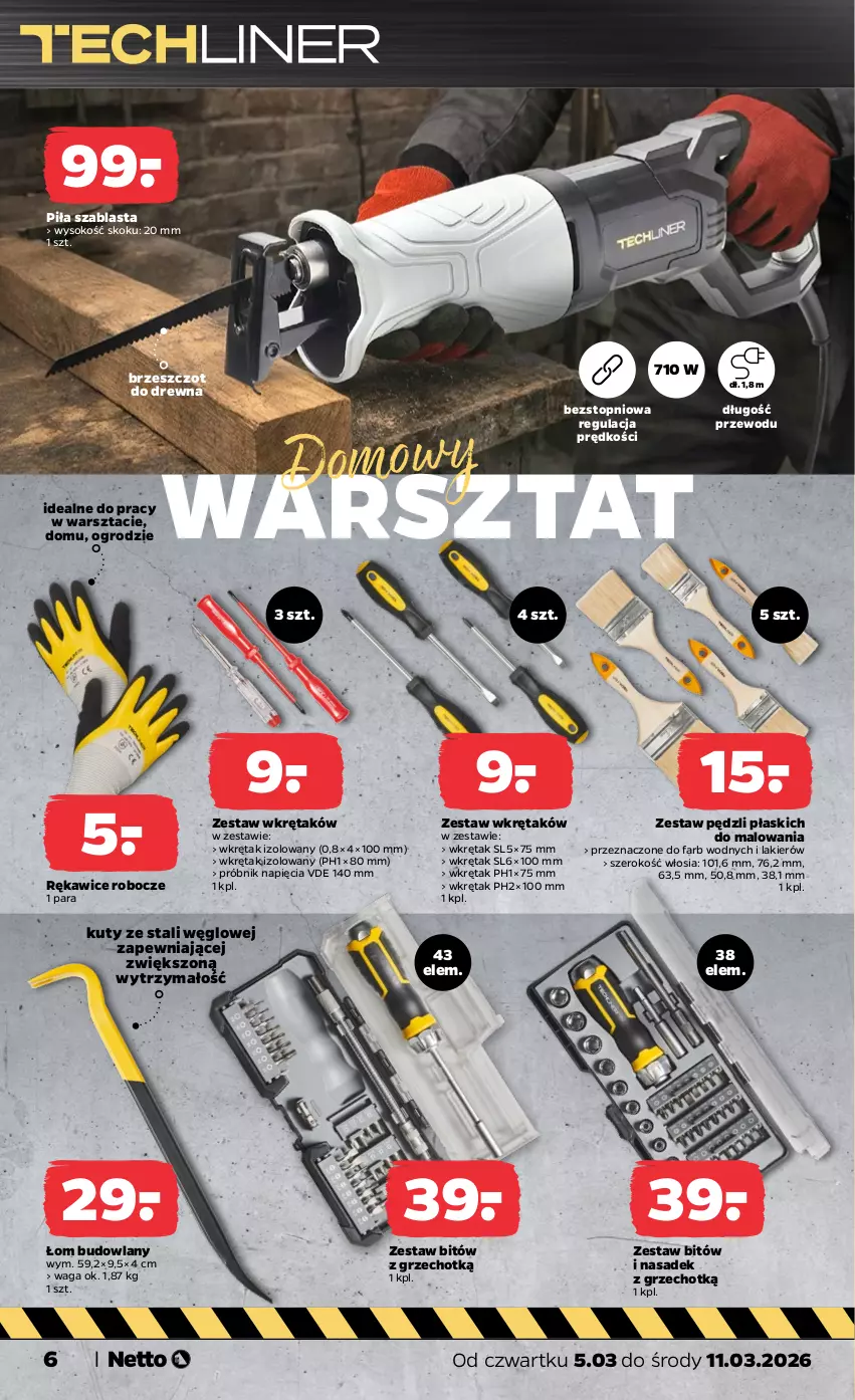 Gazetka promocyjna Netto - Od Czwartku - ważna 05.03 do 11.03.2026 - strona 6 - produkty: Bitów z grzechotką, Fa, Lakier, Rękawice, Rękawice robocze, Sok, Top, Waga, Wkręt, Zestaw pędzli, Zestaw wkrętaków