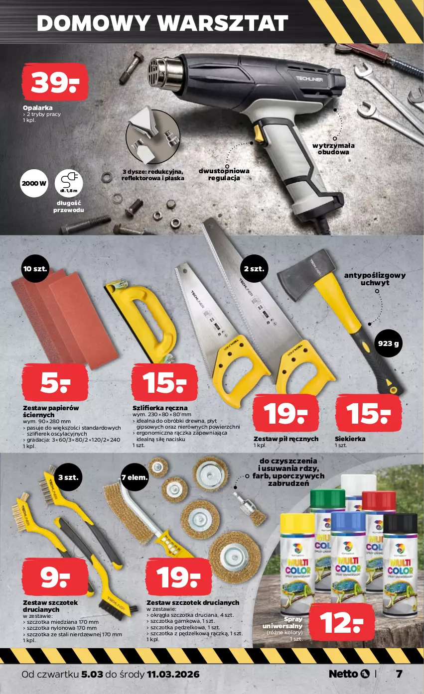 Gazetka promocyjna Netto - Od Czwartku - ważna 05.03 do 11.03.2026 - strona 7 - produkty: Fa, Gra, Opalarka, Papier, Por, Reflektor, Szczotka, Szczotka druciana, Szlifierka, Top