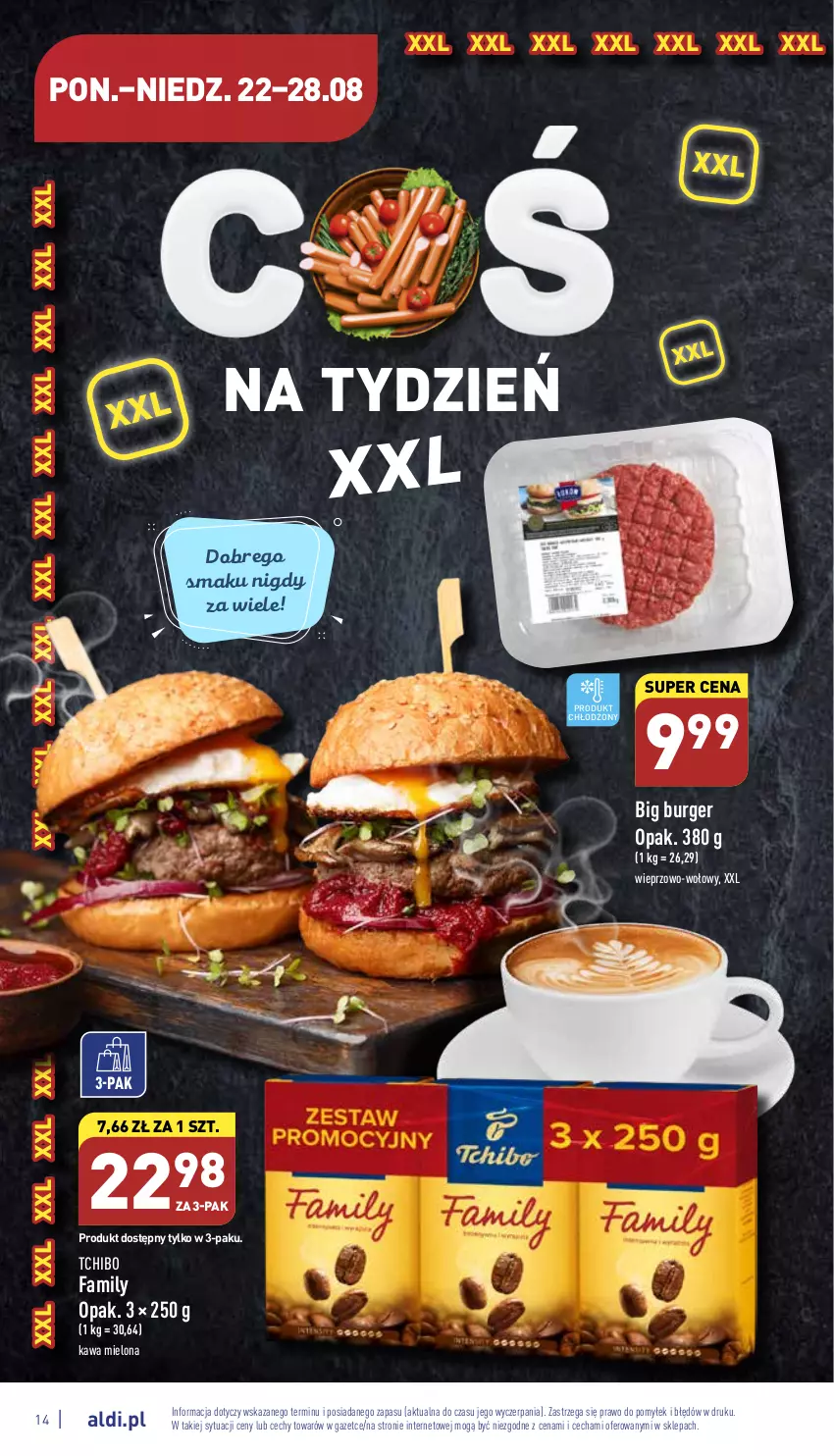 Gazetka promocyjna Aldi - Katalog spożywczy - ważna 22.08 do 28.08.2022 - strona 14 - produkty: Burger, Fa, Kawa, Kawa mielona, Tchibo, Tchibo Family