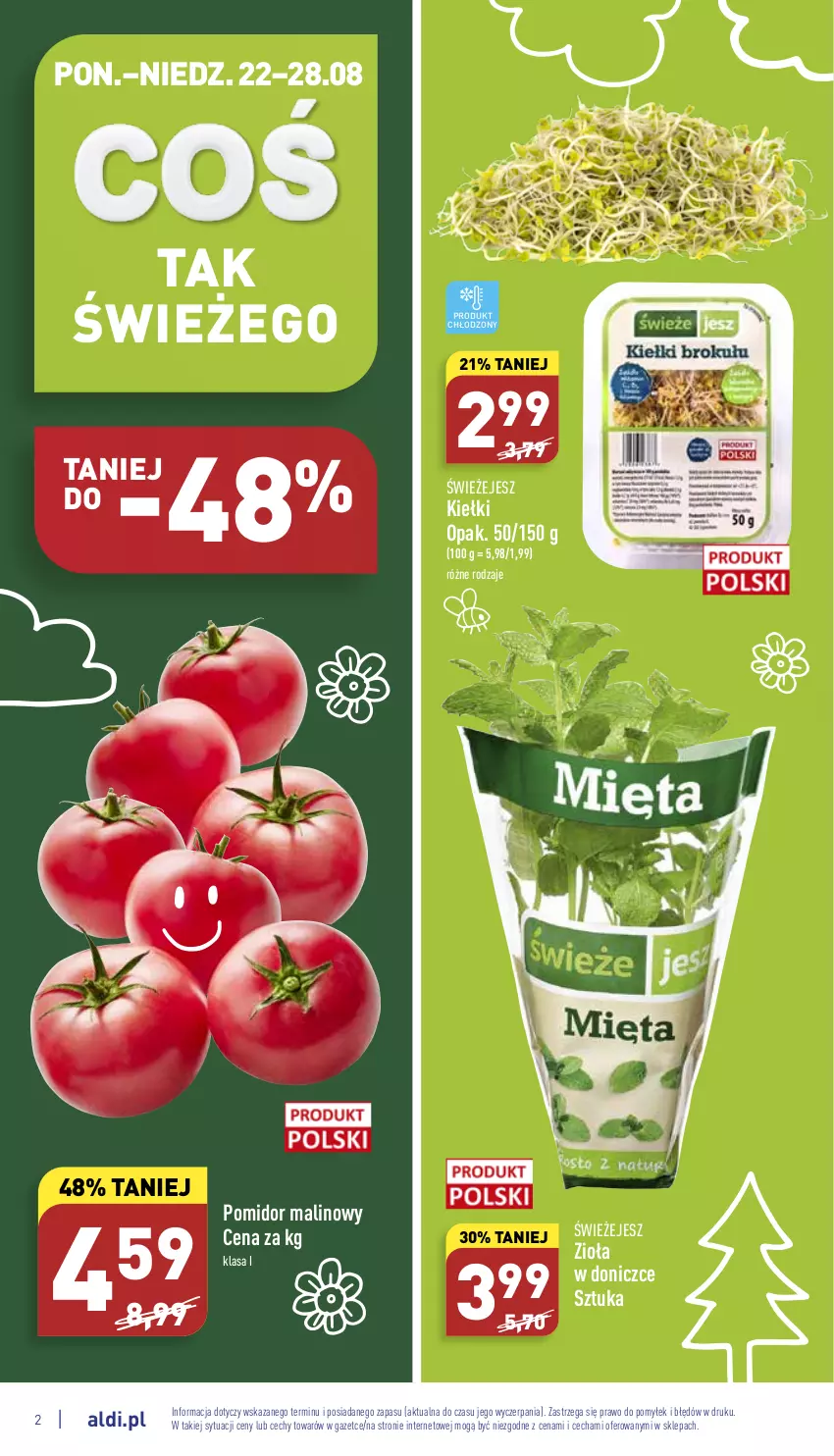 Gazetka promocyjna Aldi - Katalog spożywczy - ważna 22.08 do 28.08.2022 - strona 2 - produkty: Kiełki, Pomidor malinowy, Zioła w doniczce