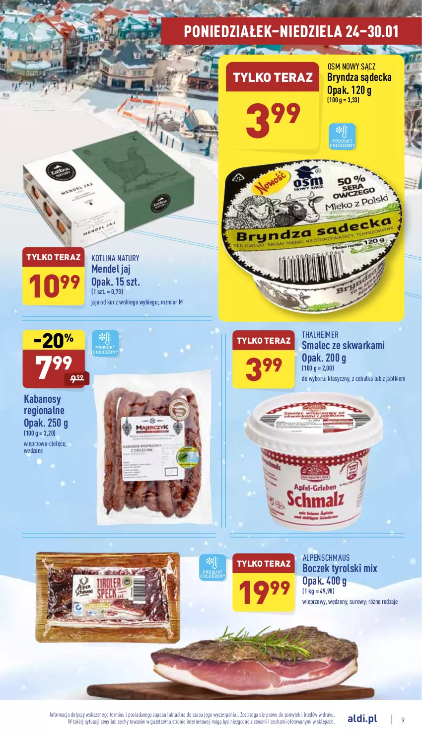 Gazetka promocyjna Aldi - Katalog spożywczy - ważna 24.01 do 30.01.2022 - strona 9 - produkty: Boczek, Bryndza, Jaja, Kabanos, Kotlin, Smalec, Tera, Warka