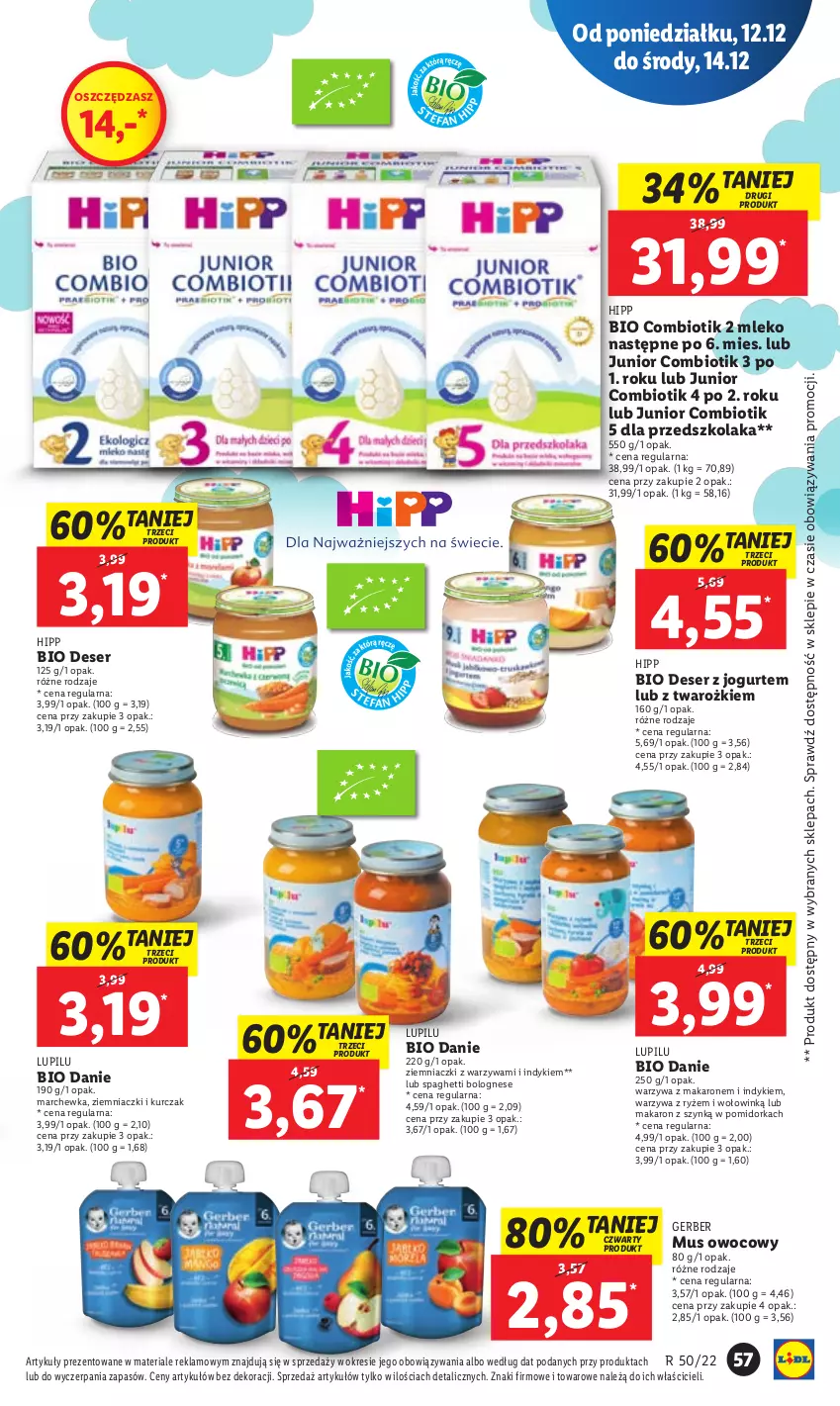 Gazetka promocyjna Lidl - GAZETKA - ważna 12.12 do 14.12.2022 - strona 67 - produkty: Deser, Gerber, HiPP, Hipp Bio, Jogurt, Kurczak, Makaron, Marchewka, Mleko, Mus, O nas, Orka, Ryż, Ser, Spaghetti, Warzywa