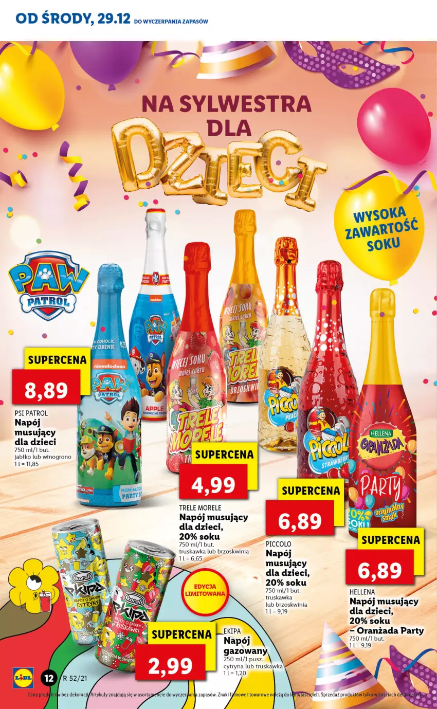 Gazetka promocyjna Lidl - GAZETKA - ważna 29.12.2021 do 02.01.2022 - strona 12 - produkty: Dzieci, Hellena, Mus, Napój, Napój musujący, Psi Patrol, Sok, Wino