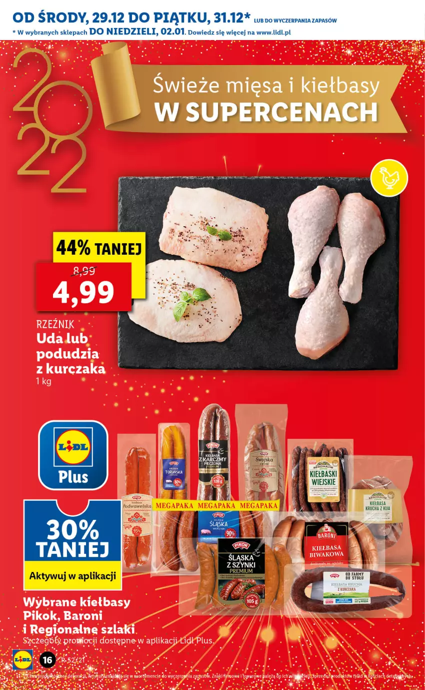 Gazetka promocyjna Lidl - GAZETKA - ważna 29.12.2021 do 02.01.2022 - strona 16 - produkty: Kiełbasa, Kurczak, PIKOK