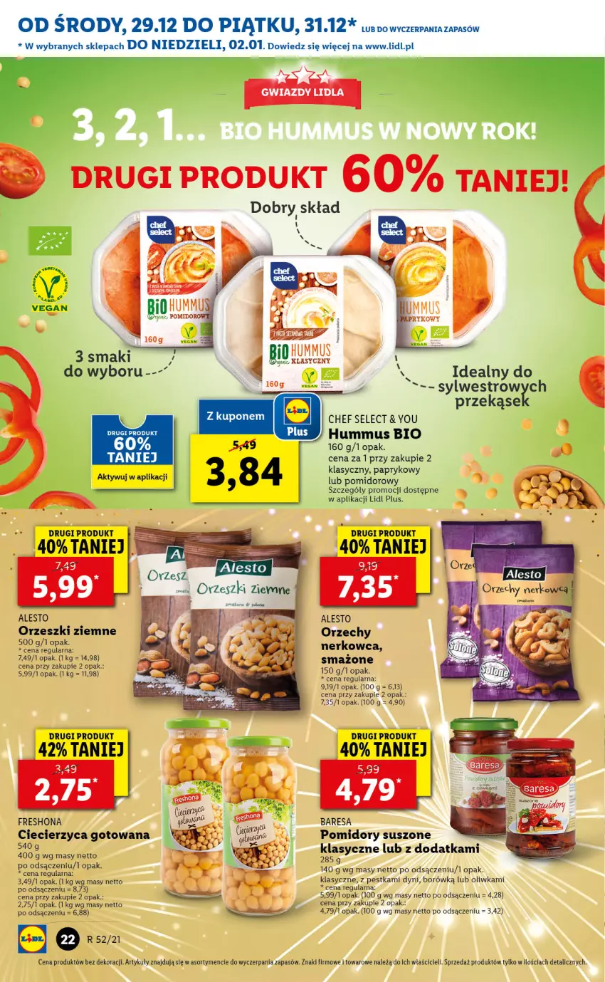 Gazetka promocyjna Lidl - GAZETKA - ważna 29.12.2021 do 02.01.2022 - strona 22 - produkty: Hummus, LG, Mus, Orzeszki, Orzeszki ziemne, Pomidory