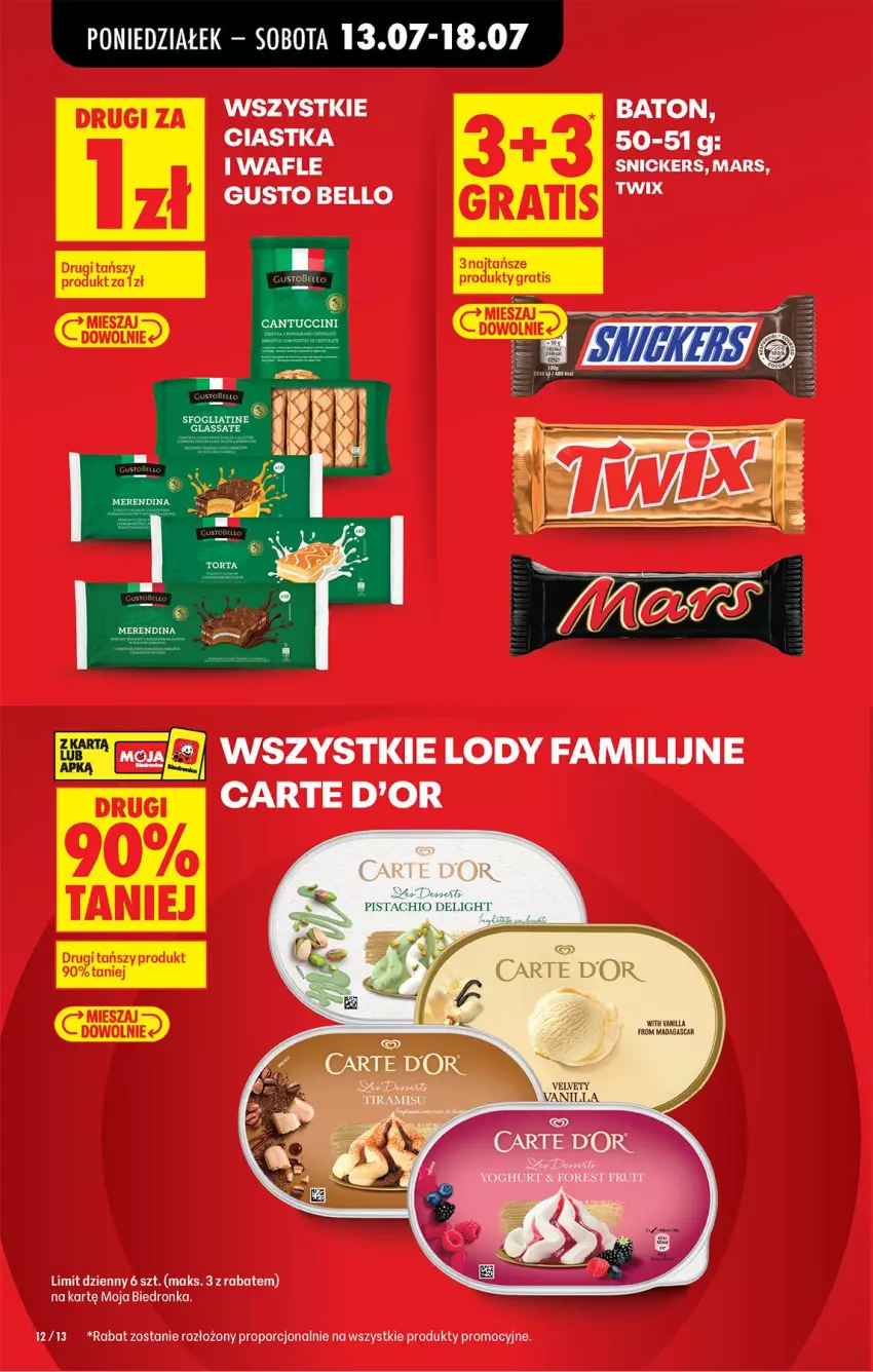 Gazetka promocyjna Biedronka - Od Poniedziałku - ważna 13.07 do 18.07.2026 - strona 12 - produkty: Baton, Bell, Carte d'Or, Ciastka, Fa, Lody, Mars, Por, Snickers, Wafle
