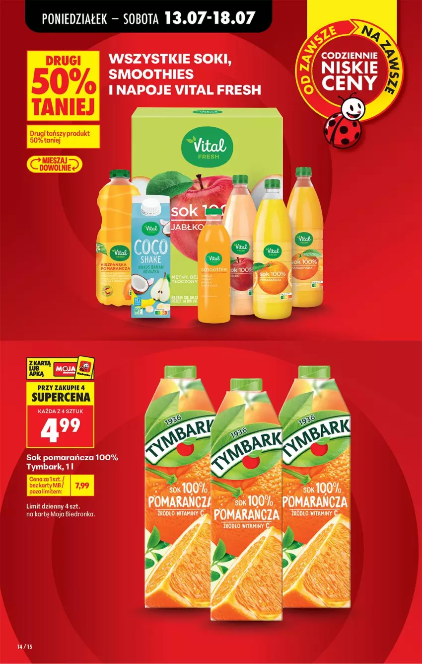 Gazetka promocyjna Biedronka - Od Poniedziałku - ważna 13.07 do 18.07.2026 - strona 14 - produkty: Fa, Napoje, Owoce, Pomarańcze, Smoothie, Sok