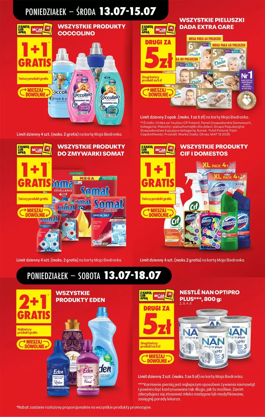 Gazetka promocyjna Biedronka - Od Poniedziałku - ważna 13.07 do 18.07.2026 - strona 19 - produkty: Cif, Coccolino, Dada, Domestos, Dzieci, Fa, Gra, Karmi, Majtki, Mleko, O nas, Pieluchomajtki, Pieluchy, Por, Somat, Zmywarki
