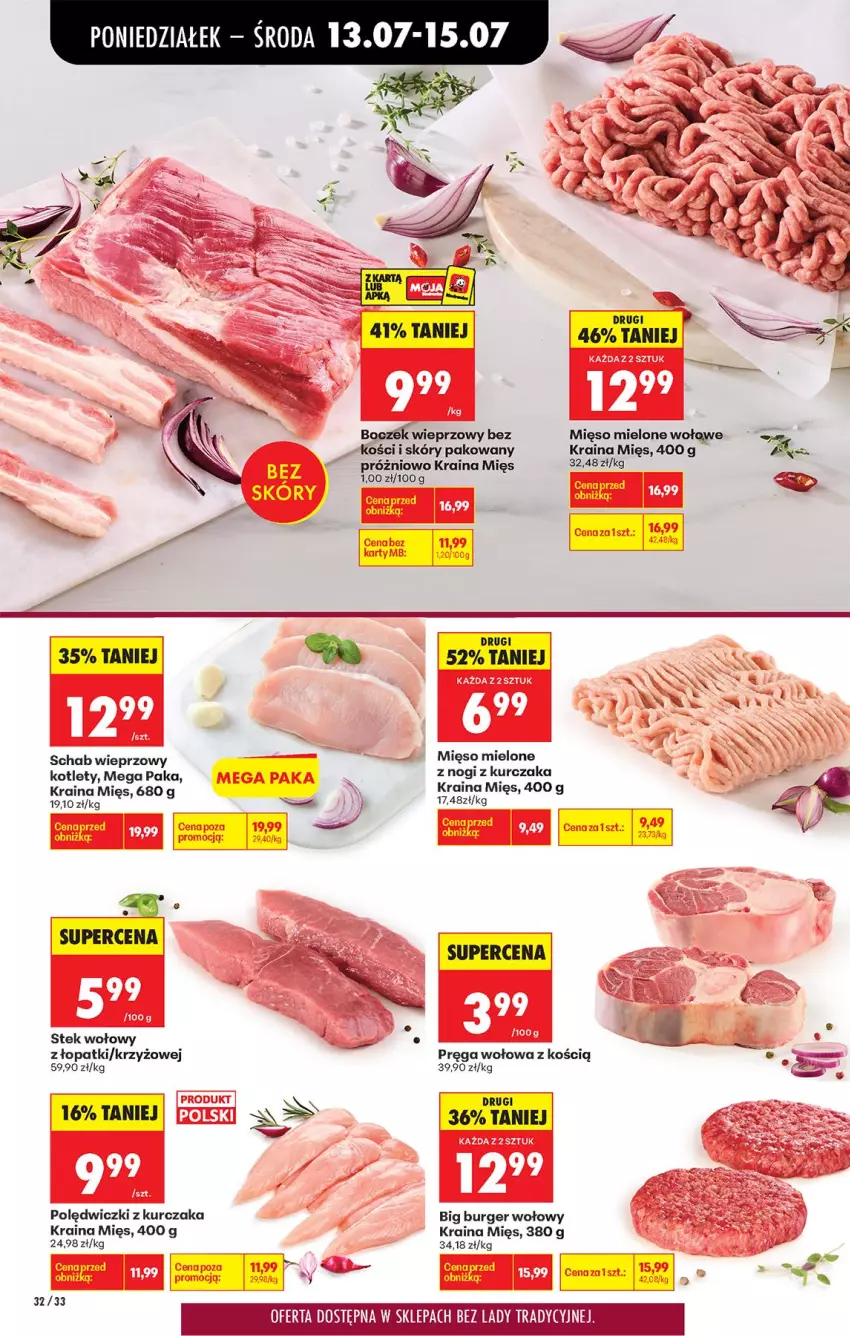 Gazetka promocyjna Biedronka - Od Poniedziałku - ważna 13.07 do 18.07.2026 - strona 40 - produkty: Burger, Kotlet, Kurczak, Mięso, Mięso mielone, Polędwiczki z kurczaka, Pręga wołowa, Schab wieprzowy, Stek, Stek wołowy