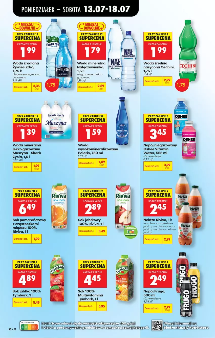 Gazetka promocyjna Biedronka - Od Poniedziałku - ważna 13.07 do 18.07.2026 - strona 70 - produkty: LANA, Magnez, Mus, Nałęczowianka, Napój, Napój niegazowany, Nektar, Oshee, Rama, Sok, Sok jabłkowy, Sok pomarańczowy, Szyna, Tymbark, Woda, Woda mineralna