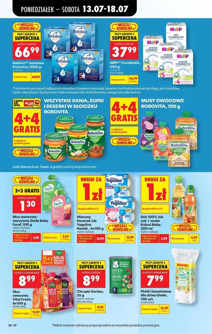 Gazetka promocyjna Biedronka - Od Poniedziałku - ważna 13.07 do 18.07.2026 - strona 78 - produkty: BEBILON, Chrupki, Dada, Deser, Dzieci, Gerber, HiPP, HP, Kubuś, Mus, Owoce, Por, Ser, Serek, Sok, Woda