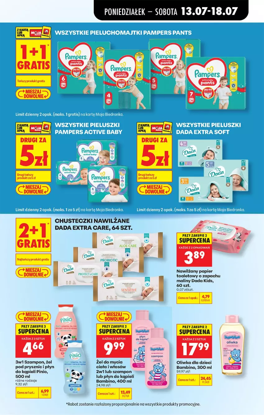 Gazetka promocyjna Biedronka - Od Poniedziałku - ważna 13.07 do 18.07.2026 - strona 79 - produkty: Chusteczki, Dada, Dzieci, Maliny, Nawilżany papier, Oliwka dla dzieci, Papier, Papier toaletowy, Płyn do kąpieli, Por, Szampon