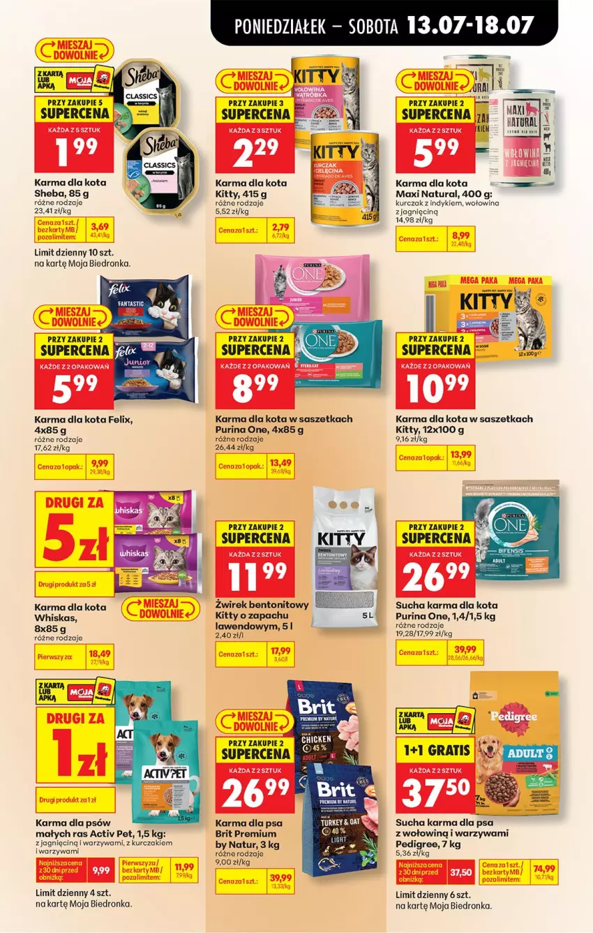 Gazetka promocyjna Biedronka - Od Poniedziałku - ważna 13.07 do 18.07.2026 - strona 83 - produkty: Brit, Fa, Fanta, Felix, Kurczak, Pedigree, Pur, Purina, Sheba, Sucha karma, Warzywa, Whiskas, Wołowina
