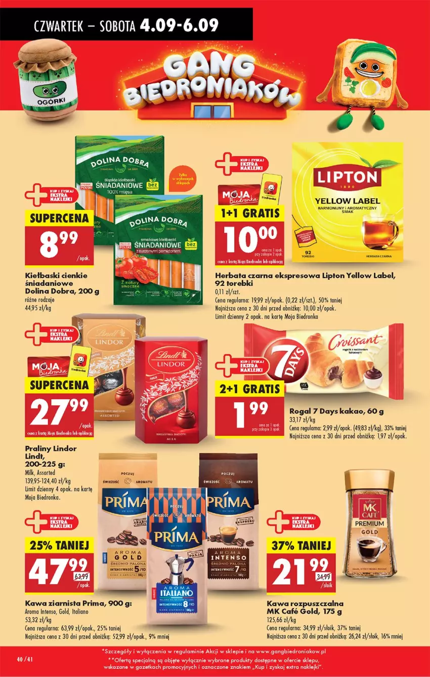 Gazetka promocyjna Biedronka - Od Czwartku - ważna 04.09 do 10.09.2025 - strona 54 - produkty: 7 Days, Danio, Gra, Herbata, Herbata czarna, Kakao, Kawa, Kawa rozpuszczalna, Kawa ziarnista, Lindor, Lindt, Lipton, Praliny, Prima, Rogal